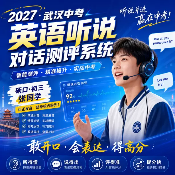 武汉中考人机对话线上模拟测试硚口&middot;初三张同学（纠正发音，跻身校内前列）