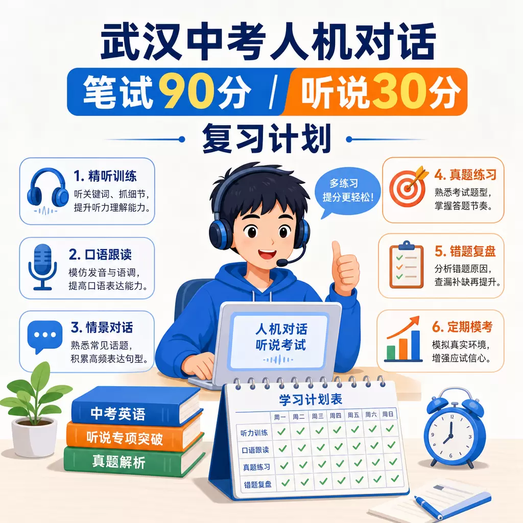 武汉中考人机对话笔试90分听说30分复习计划